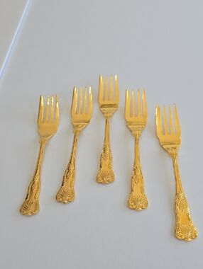 Vintage Set Of 5 William Adams Sheffield England Salad Forks Gold Tome